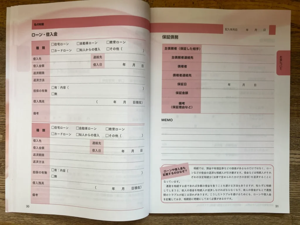 ダイソーエンディングノート:ローン・借入金・保証債務