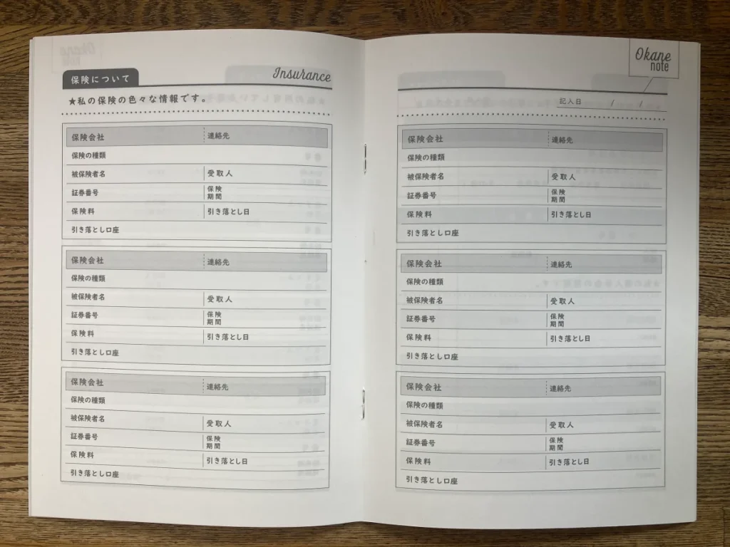 ダイソーのおかねノート：保険について